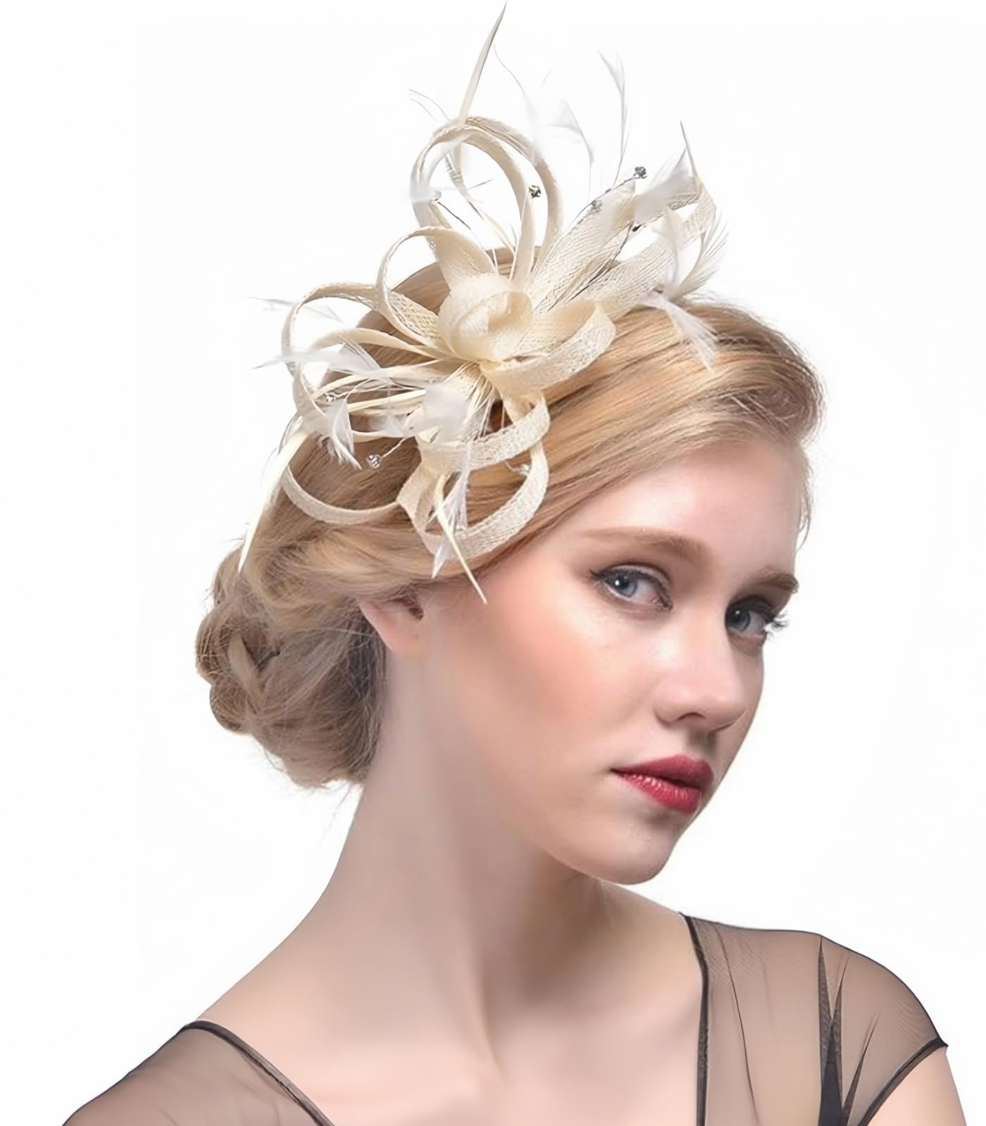 Ulalaza Women's Fascinators Hat Hair Clip Feather Wedding Bridal Cocktail Hat Derby Church Banquet for Girls