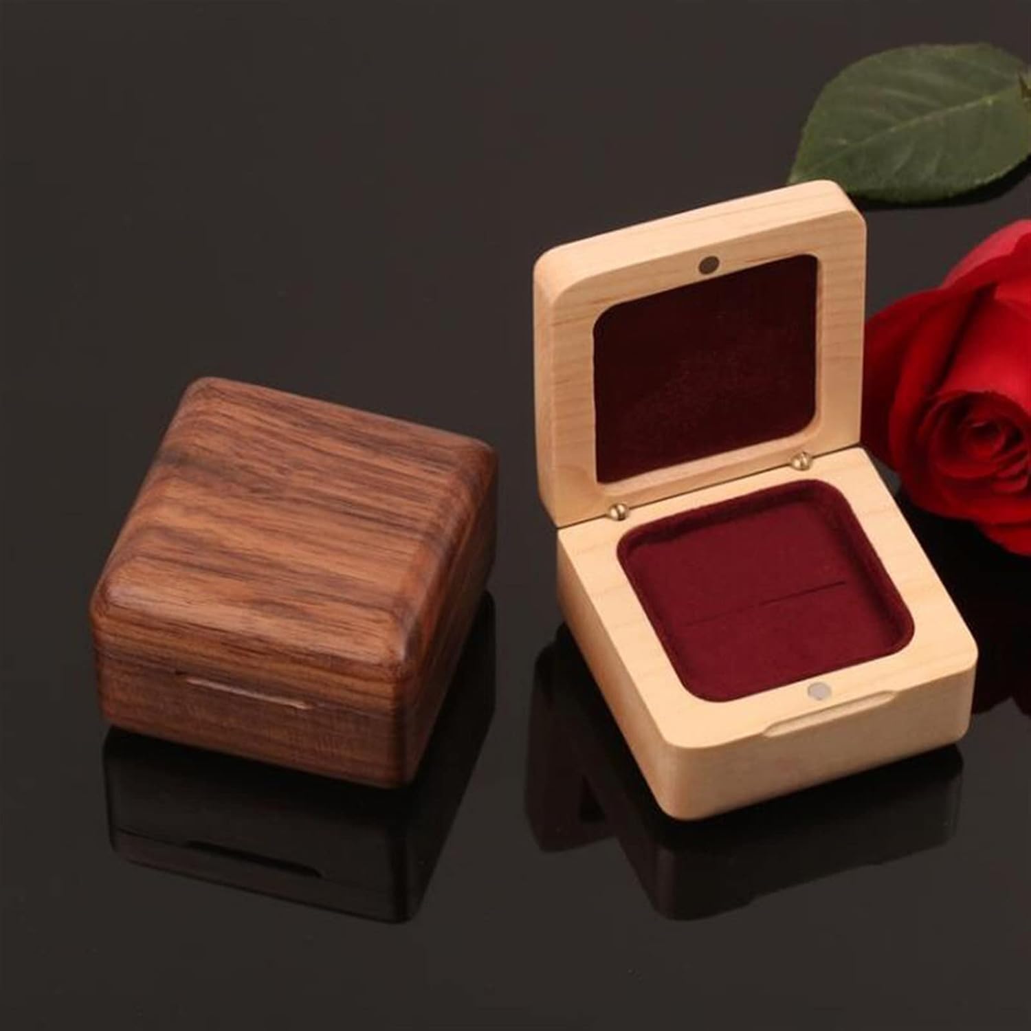 Jewelry Organizer Jewelry Square Ring Box Pendant Wedding Celebration Box Proposal Ring Stud Box Wooden Box Boxes (Color : A) (A)