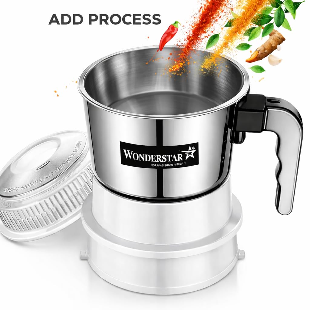 WONDER STAR Chutney Jar 400 ml | Compatible for all Sujatha Mixer Grinder | | Aluminium Alloy White Base | SS 304 Double Blade | 6-Fin Rubber Coupler | Replacement Jar — Amazon image 2