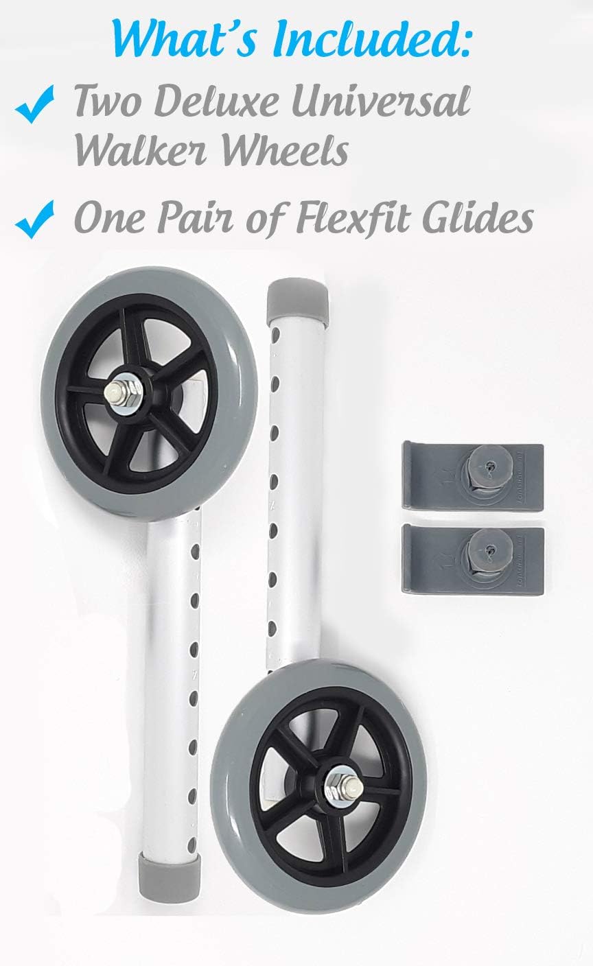 Deluxe Universal Walker Wheel Kit: 5 Inch Sport Wheels and Free Flexfit Ski Glides ($10 Value) : Health & Household