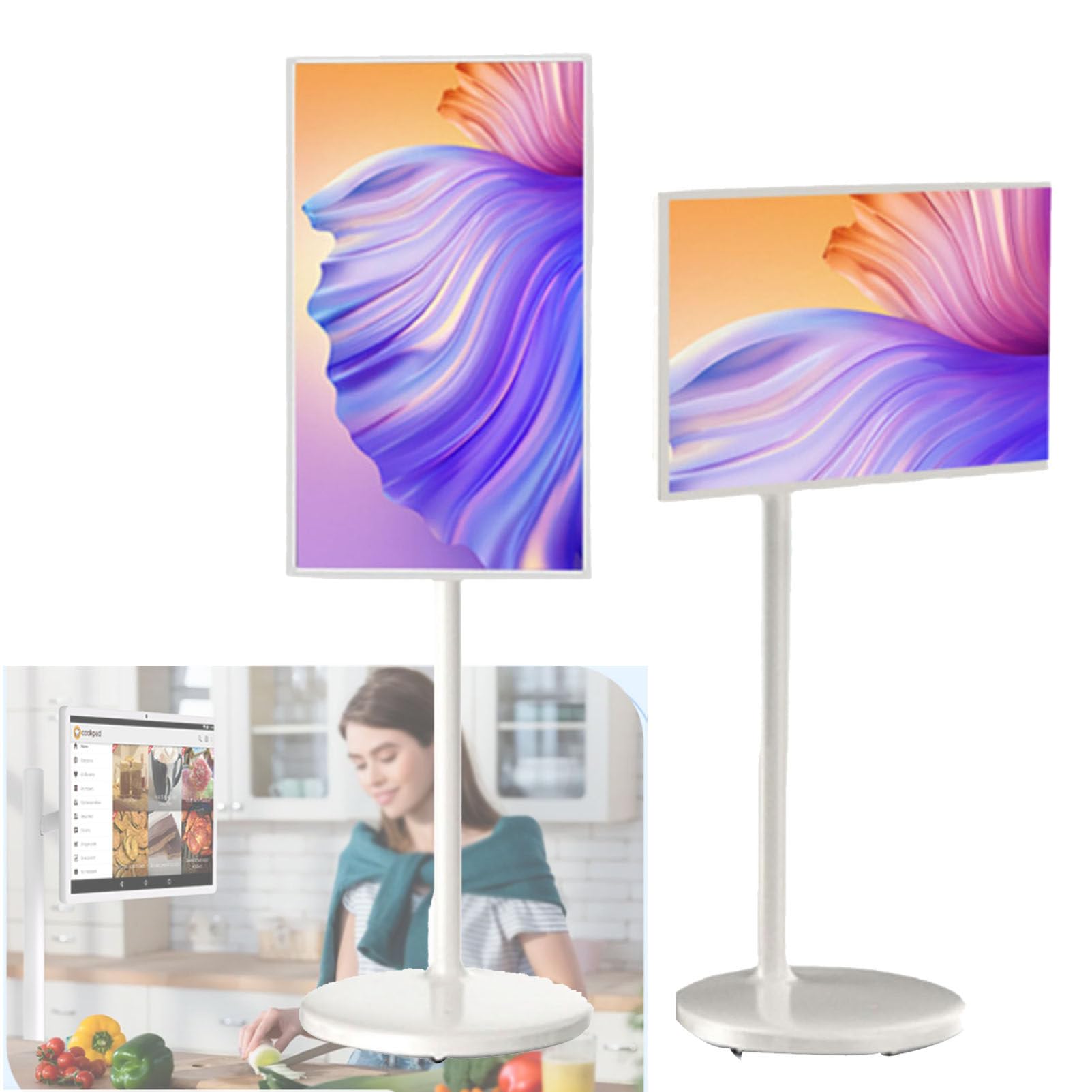 SENJINGHUA 21.5-Inch Class 1080p-Portable Touch-Screen-Monitor, Built-in 6000 mahBattery, Full Swivel Rotation, 60Hz Refresh Rate Mobile Portable TV Stand on Wheels 6+128G