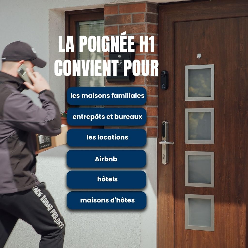 Serrure de porte intelligente Tuya avec poignée – Accès sans clé par code, empreinte ou mobile – Verrou électronique pour porte en bois, aluminium ou portail extérieur - 72 mm
