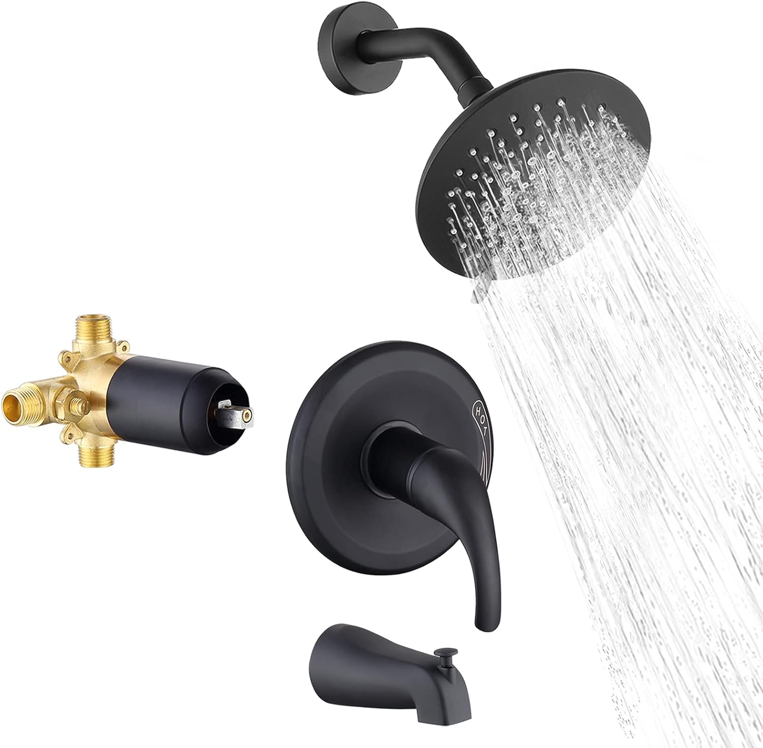 Matte Black Shower Faucet Set with Bathtub Spout,Shower Trim Kit With ...