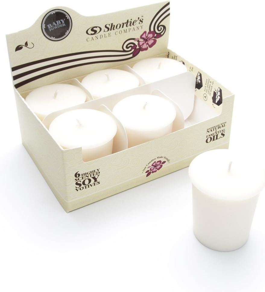 Baby Powder Soy Votive Candles - Scented with Natural Fragrance Oils - 6 White Natural Votive Candle Refills - Fresh & Clean Collection