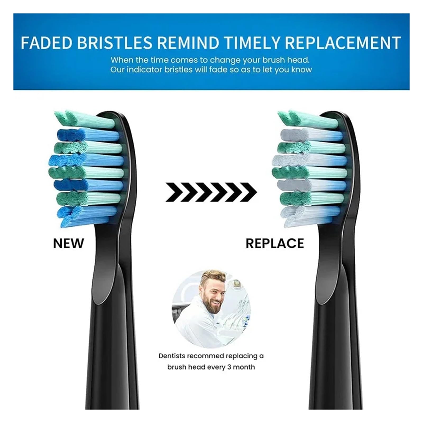 Compatible avec les têtes de brosse à dents électriques, lot de 6 poils souples for un nettoyage en douceur et l'élimination de la plaque dentaire(10pcs Black)