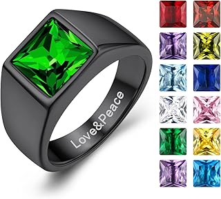 Square Gemstone Signet Rings for Men, Personalized Stainless Steel Pinky...