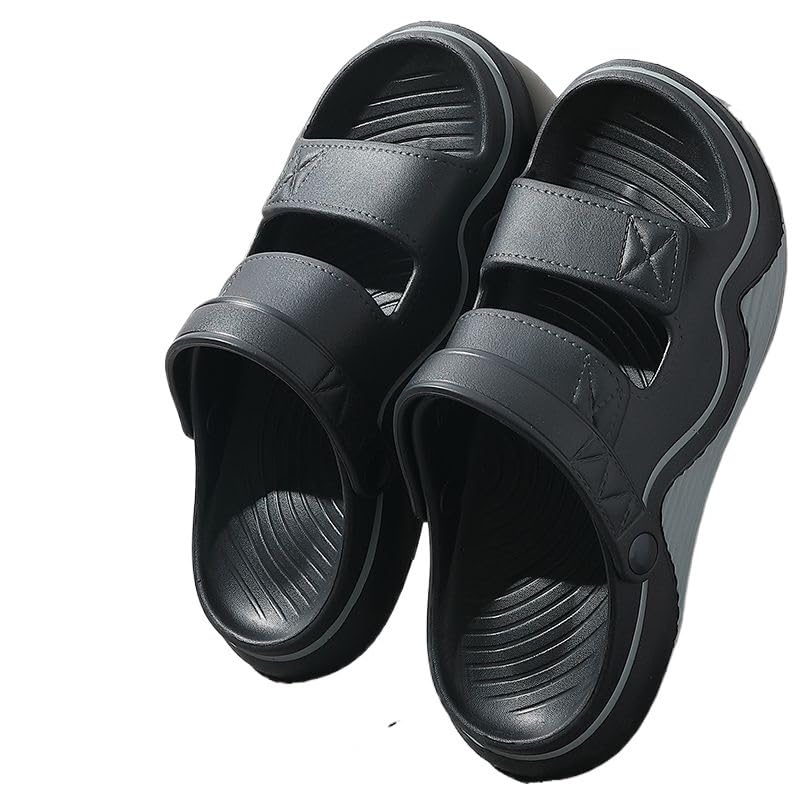 Men’s Summer Sandals – Thick Sole Outdoor Beach Slide Shoes – Breathable Dual-Use Sandals for Driving & Casual Wear(Gray,26-26.5cm)