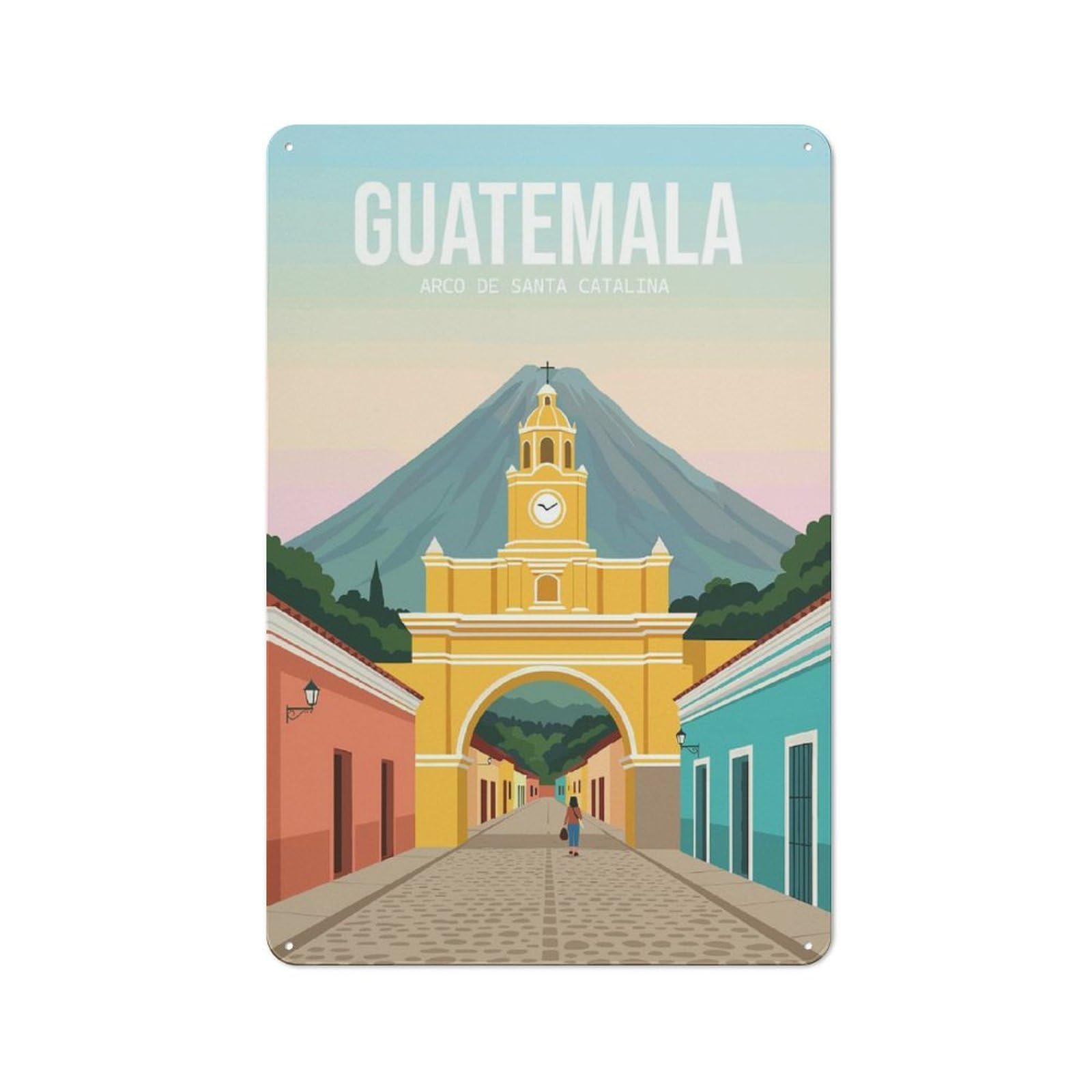 Junmoney Guatemala Arco De Santa Catalina Vintage Metal Sign 30X20cm, Bistro Style Bistro Wall Plaque For Tea Room, Shop Wall Or Breakfast Area