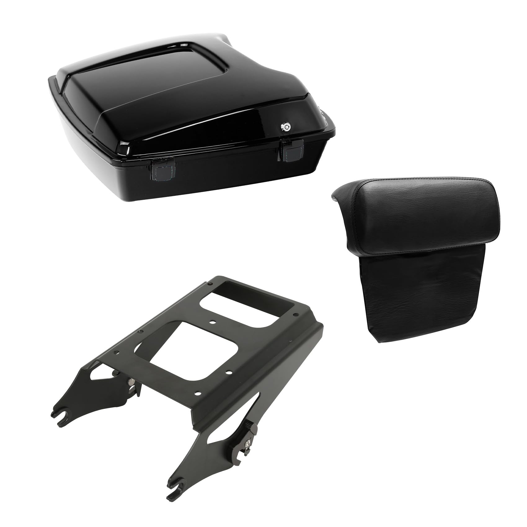 XFMT Black Trunk with Passenger Pad & Luggage Rack for Harley Touring 2009-2013