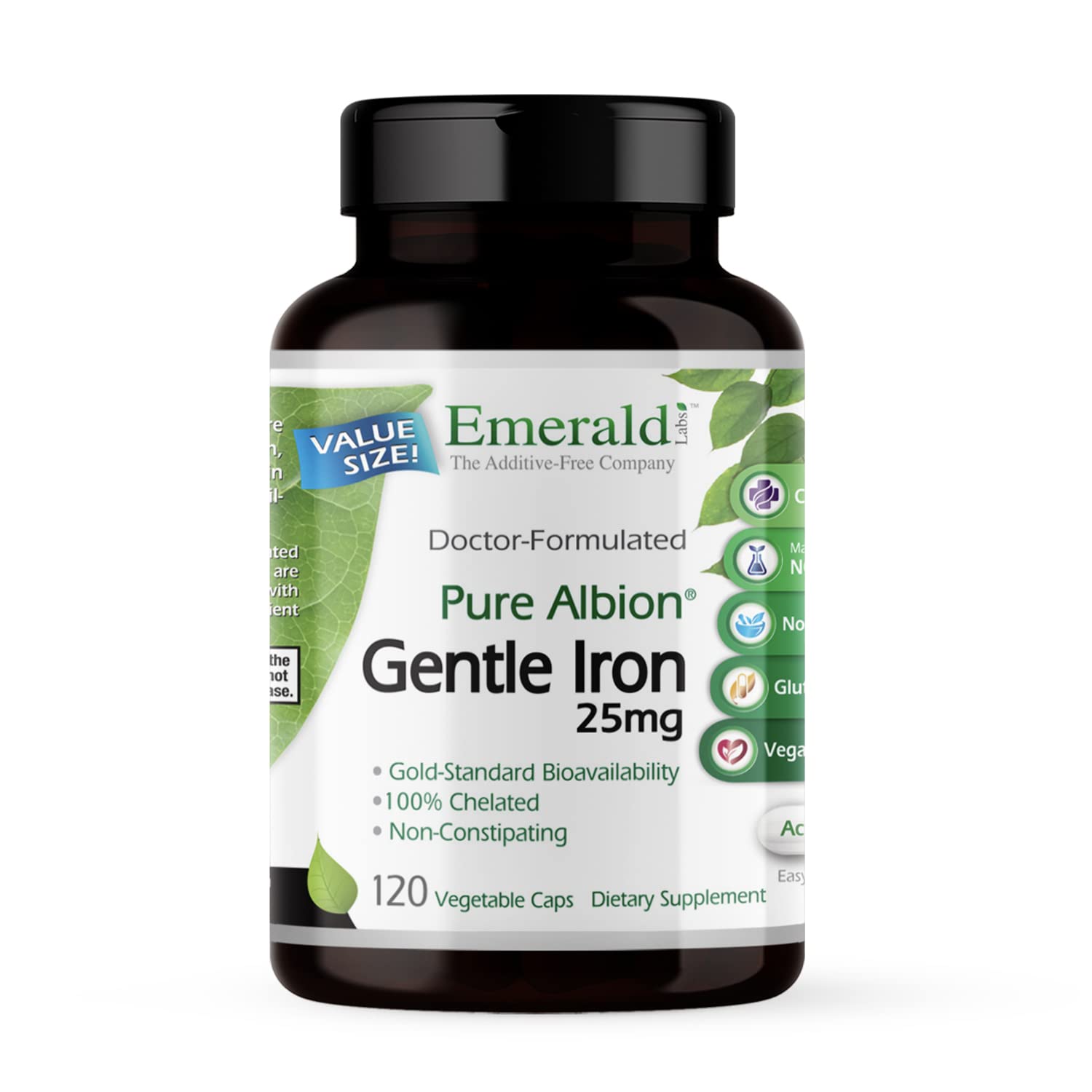 Gentle Iron 25mg - Ferrous Bisglycinate Chelate - Chelated Iron Supplement That Supports Energy, Eye, Immune & Heart Health - 120 Vegetable Capsules (120-Day Supply)