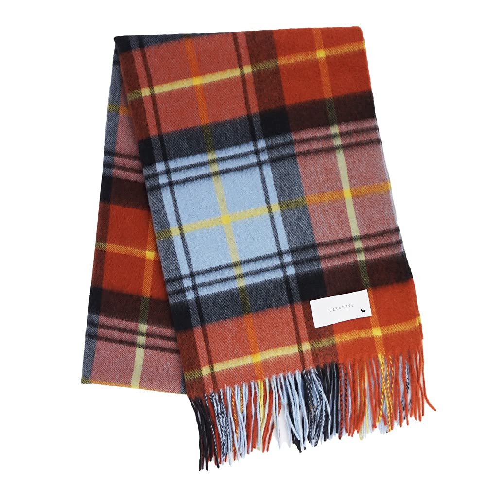 新品＊macocca カシミアストール　チェック　オレンジ　超大判210×70 在庫限り】大判カシミヤストールLUXE [無地/チェック柄][男女