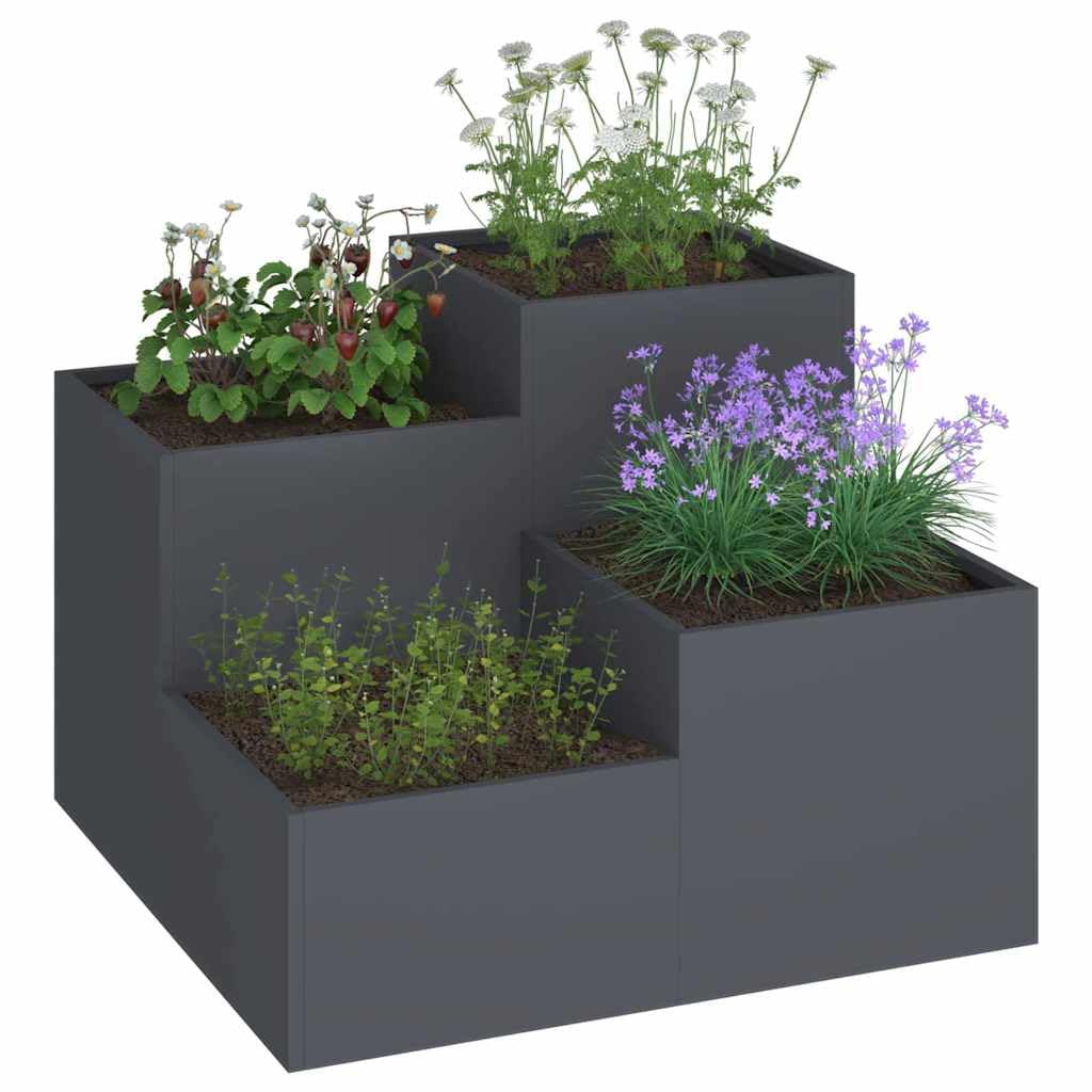 vidaXL Gartenblumentopf Anthrazit 100 x 100 x 60 cm Stahl, Garten und Terrasse, robuster Metallständer, Moderne Pflanzenpräsentation, industrieller Style für deinen Außenbereich