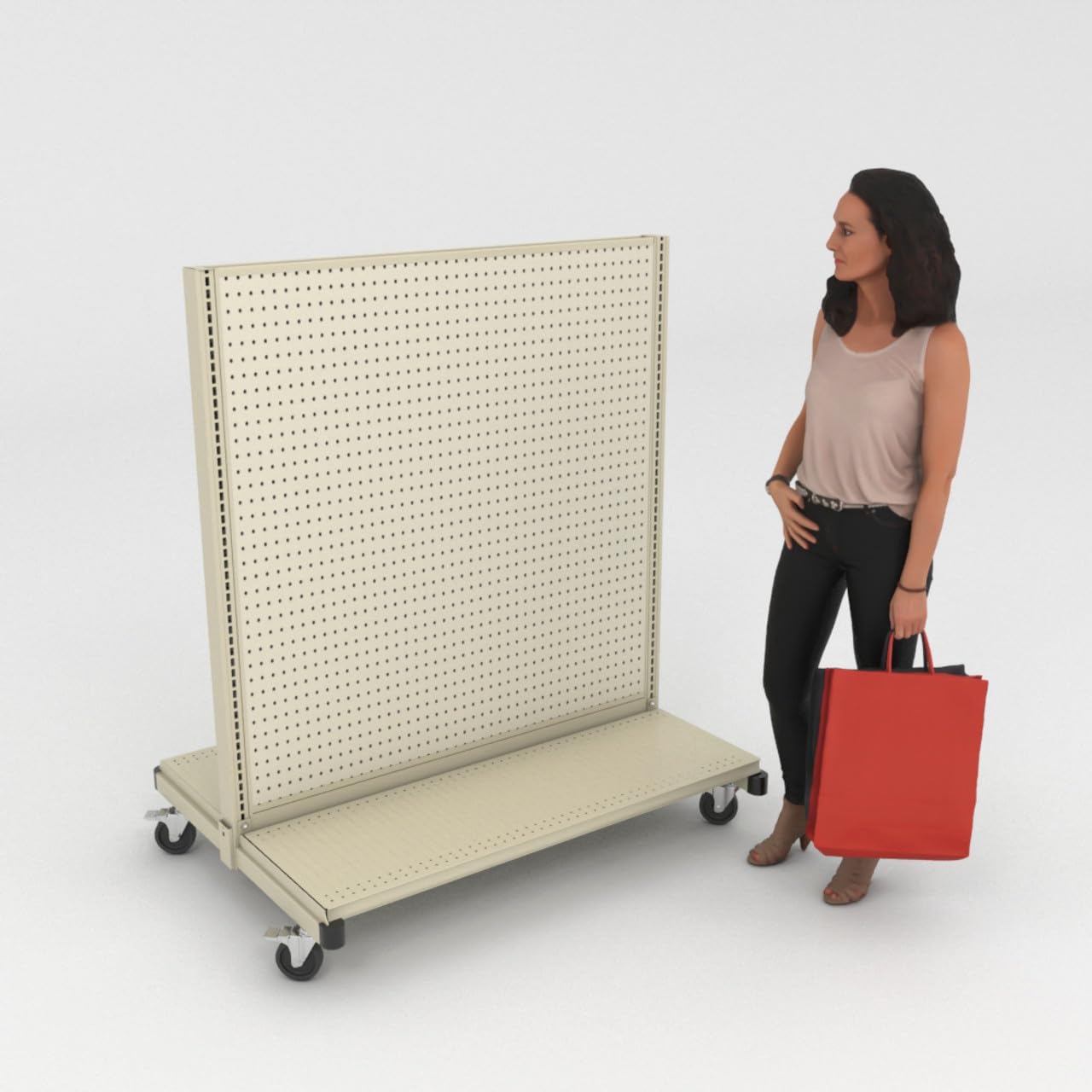 DGS Retail Rolling Gondola Shelving Unit, Platinum 48” W by 54” H Double-Sided Island Gondola with 16