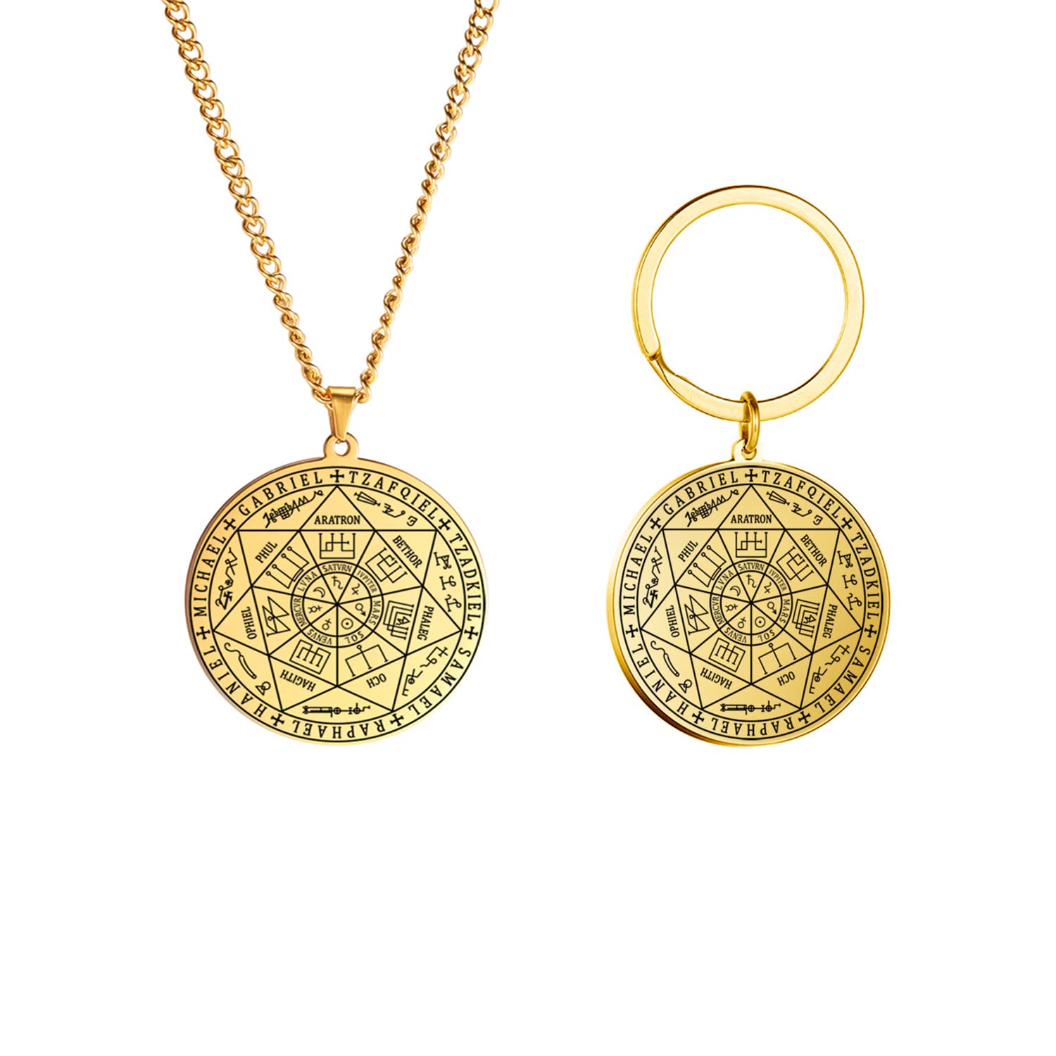 EUEAVANSeal of The 7 Archangels Pendant Necklace Keychain for Men St. Michael 7 Archangels Spiritual Amulet Pagan Jewelry, Medium, Stainless Steel, No Gemstone