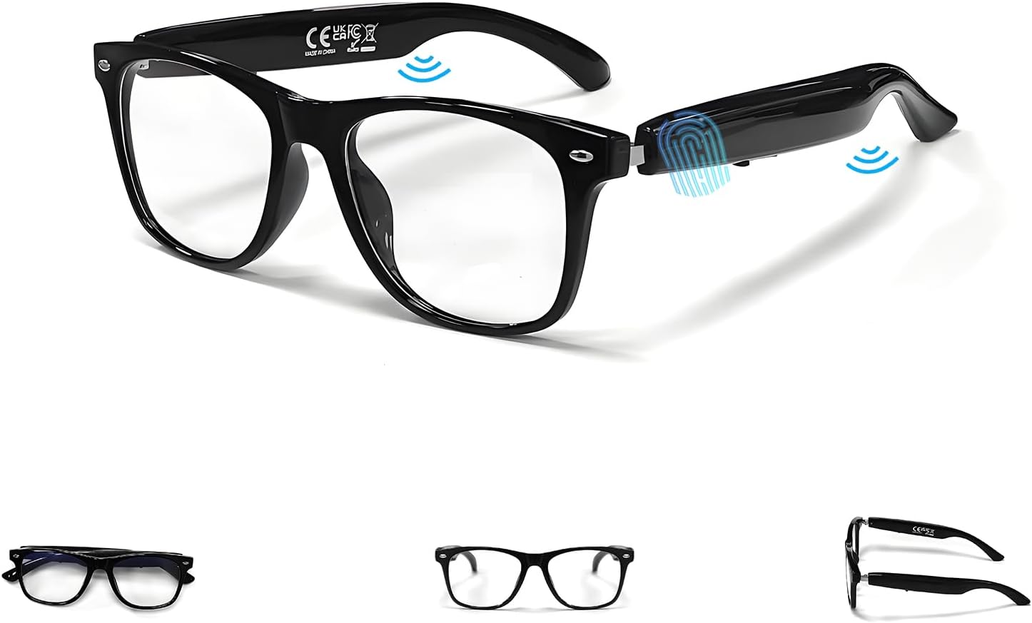 LONGLU Smart Glasses - Real-time AI Translation via App Bluetooth 5.4 for Calls/Music Lightweight with Touch Control Blue Light & UV Protection   Black Frame - Transparent Lens
