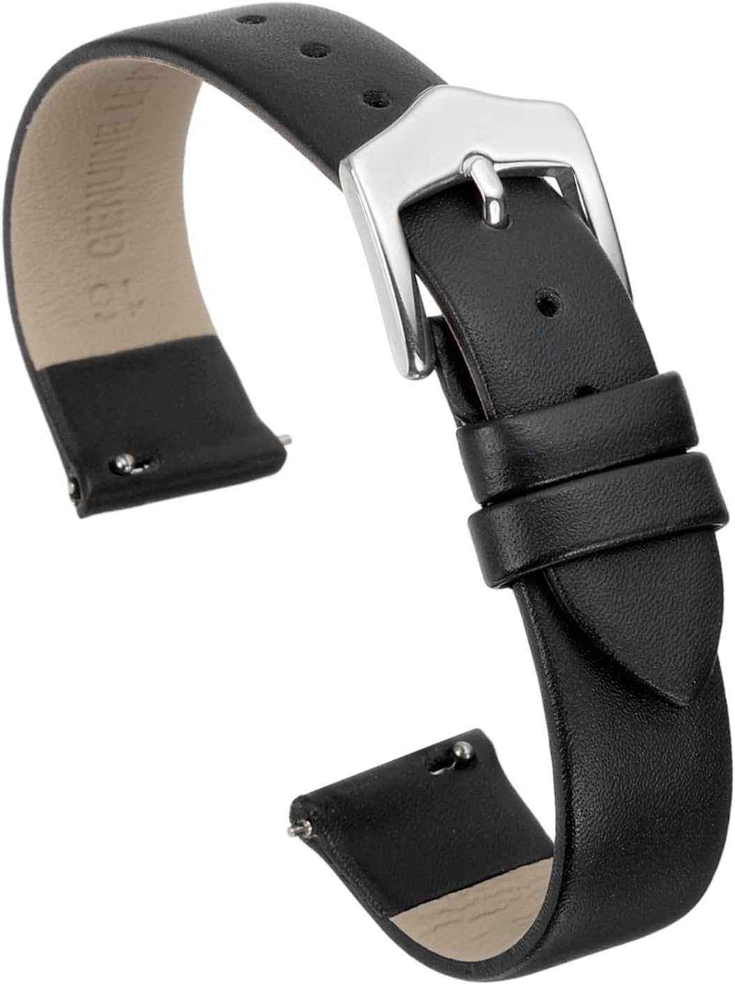 Genuine Leather Watch Bands, Quick Release Flat Thin Elegant Leather Watch Strap Wristband Replacement Bands with Stainless Steel Buckle for Women