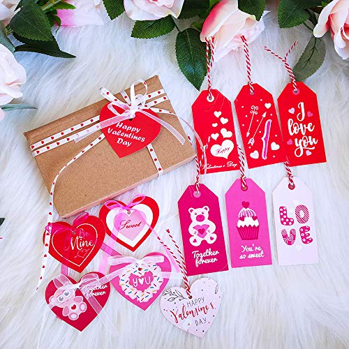Supla 120 Pcs 12 Style Gift Tag With Hole In Pink Red Fuchsia Heart Cut Outs Favor Tags Treats Tags Hang Tags Hang Label With Organza Ribbons And Bakers Twine For Valentine's Day Wedding Greetings #TOP2