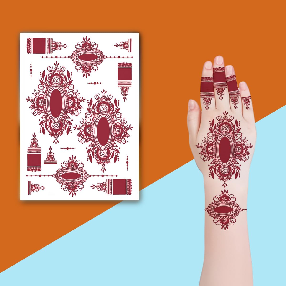 Boho Design Henna Temporary Waterproof Body Tattoo (Marron) For Women and Girls-image-11
