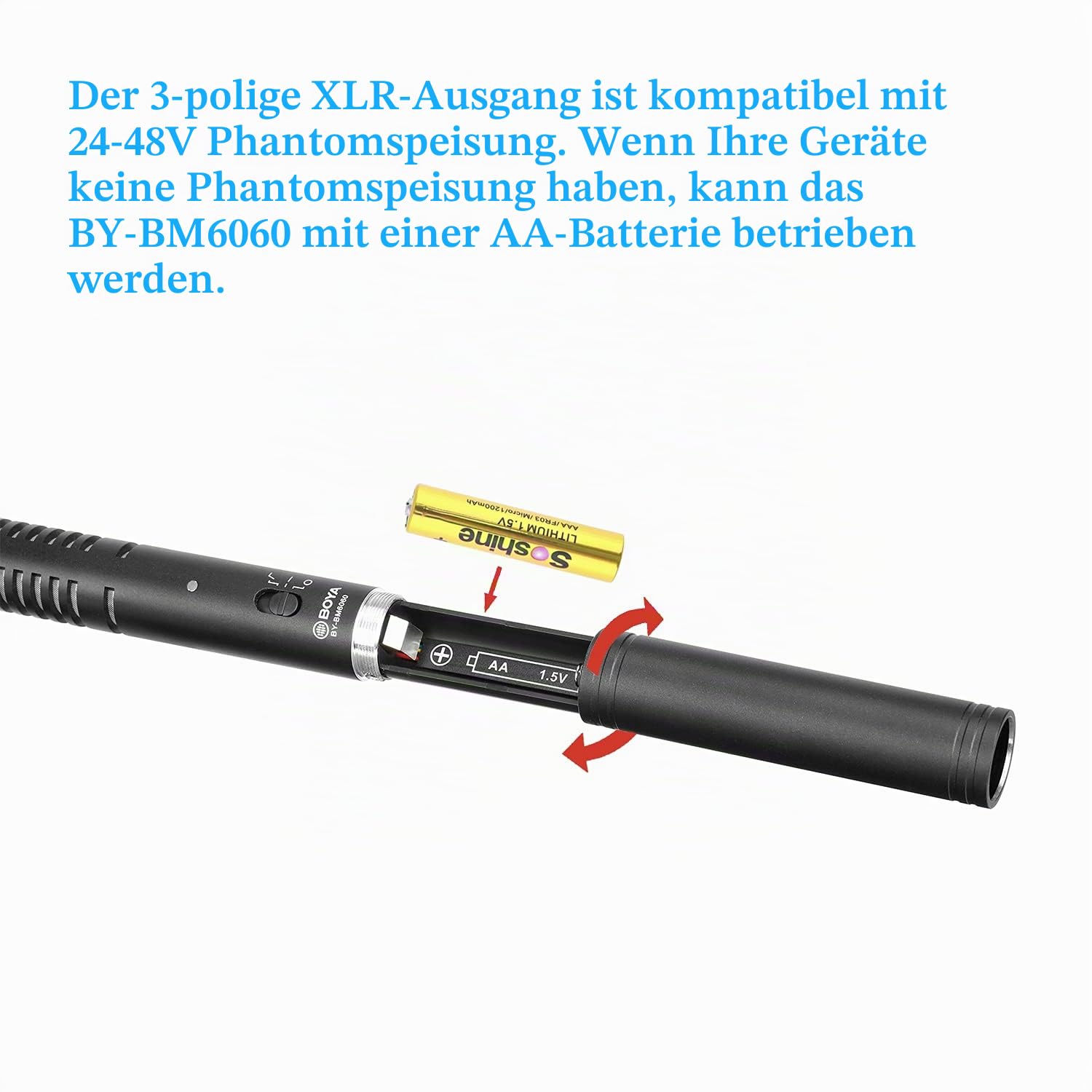 BOYA XLR Shotgun Mikrofon BY-BM6060, Supernieren Mikrofon, Stoßhalterung, Schaumstoff-Windschutzscheibe für DSLR-Kamera Camcorder Video-Interview, Film Aufnahme