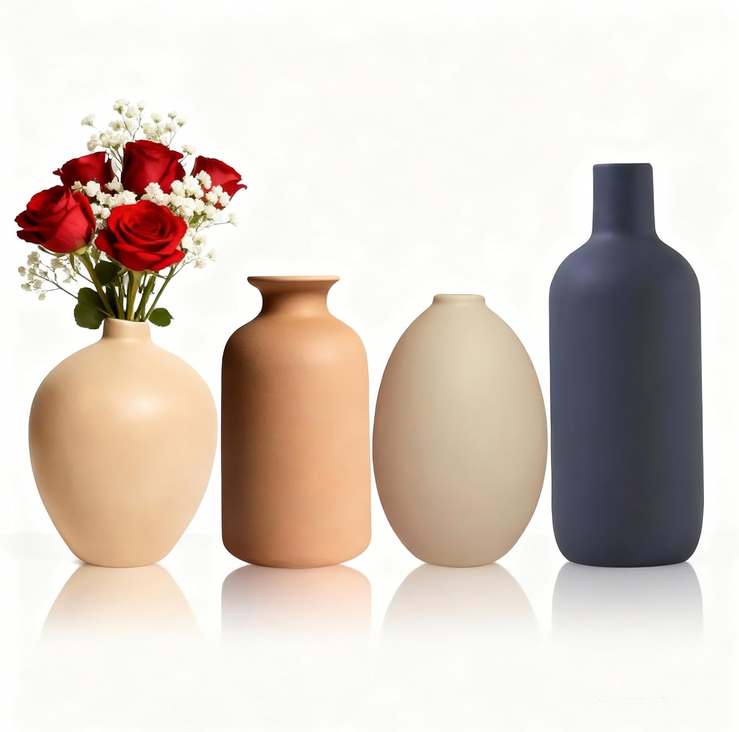 Ceramic Vase Set of 4 – Multicolor Rustic Farmhouse Vase for Home Decor, Handmade Look Farmhouse Boho Vase for Table Centerpiece, Kitchen, Living Room, Office Decor