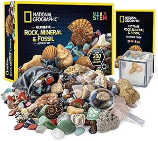 NATIONAL GEOGRAPHIC Rocks & Fossils Kit – 200 Piece Set Includes Geodes, Real