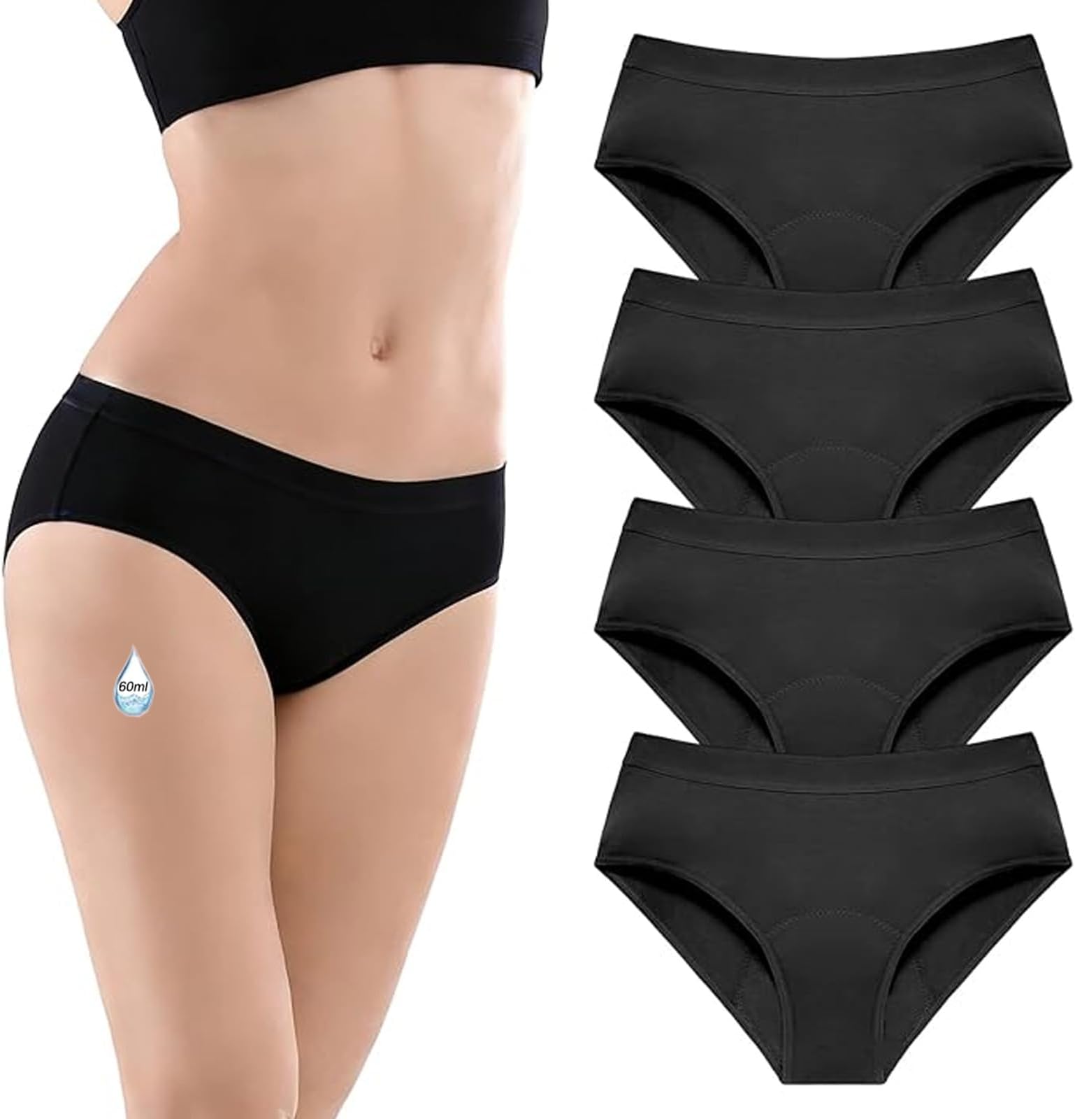 4PCS Period Pants for Teenage Girls | 60ML Heavy Flow Leak-Proof Teen Period Knickers| Soft Cotton Girls Period Underwear | First Period Kit | Reusable Menstrual Pants