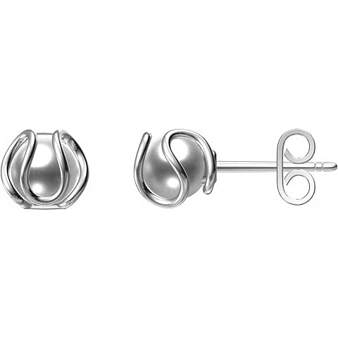 925 Sterling Silver Wavy Caged Pearl Stud Earrings I Elegant Minimalist Jewelry for Women