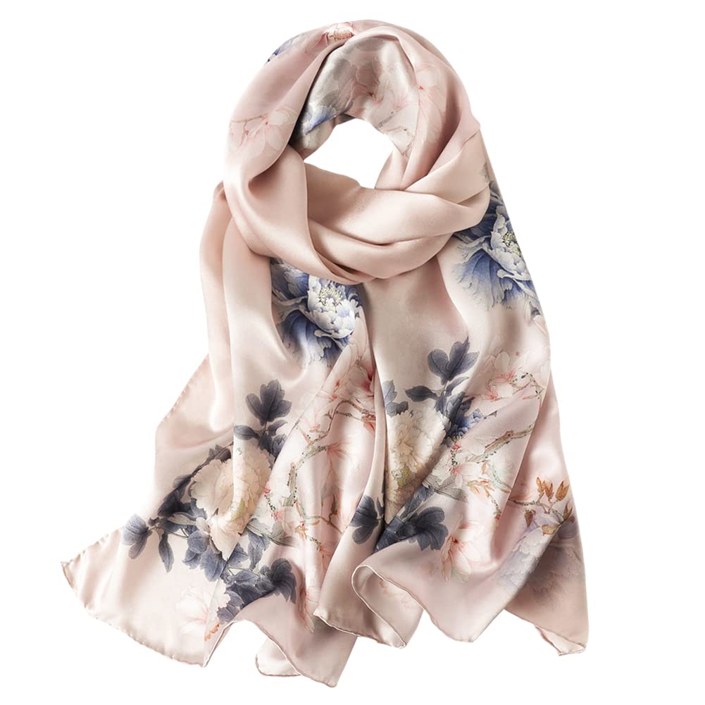 STORY OF SHANGHAI Sciarpa di 100% Seta Charmeuse da Donna Foulard a Raso con Fantasie Orientale, 56x177cm