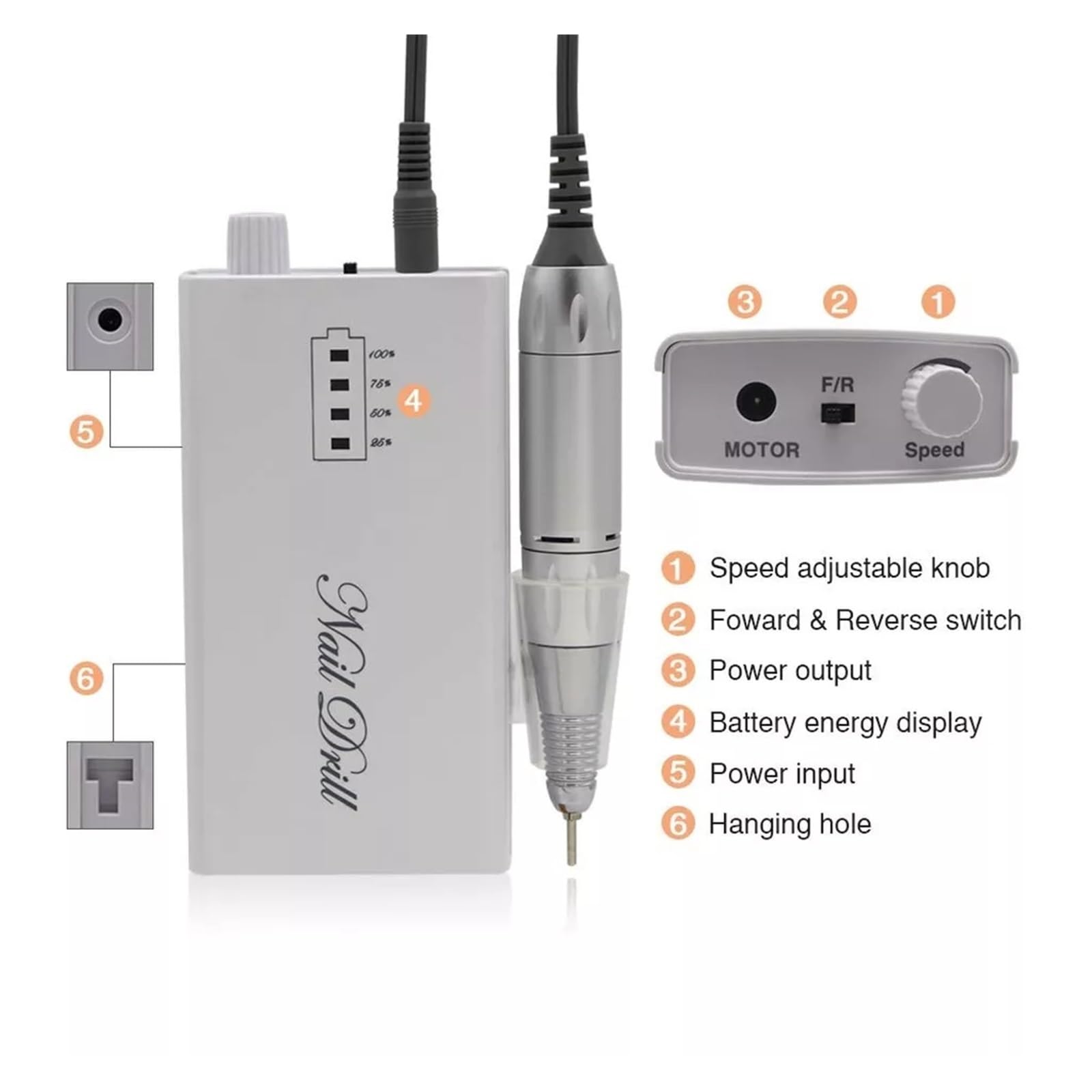 Fresa per Unghie, 30000 RPM Trapano For Unghie Elettrico Cordless Portatile, Dispositivo Di Rimozione Del Gel Acrilico, Kit Di Punte For Lima For Unghie, Strumento For Nail Art