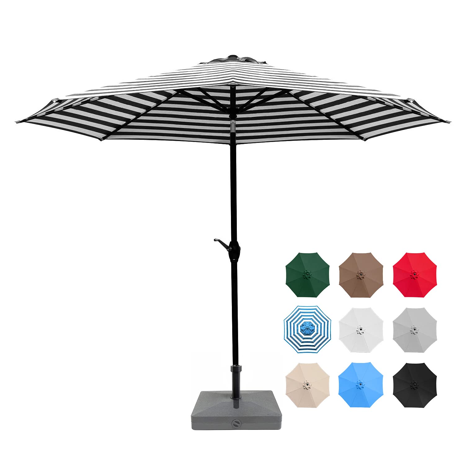 Greesum 9FT Patio Umbrella Outdoor Market Table Umbrella with Push Button Tilt, Crank and 8 Sturdy Ribs for Garden, Lawn,Backyard & Pool,Black and White