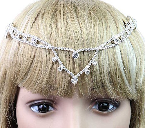 Seasofbeauty Women Silver Metal Crystal Rhinestone Head Chain Jewelry Head Hair Band