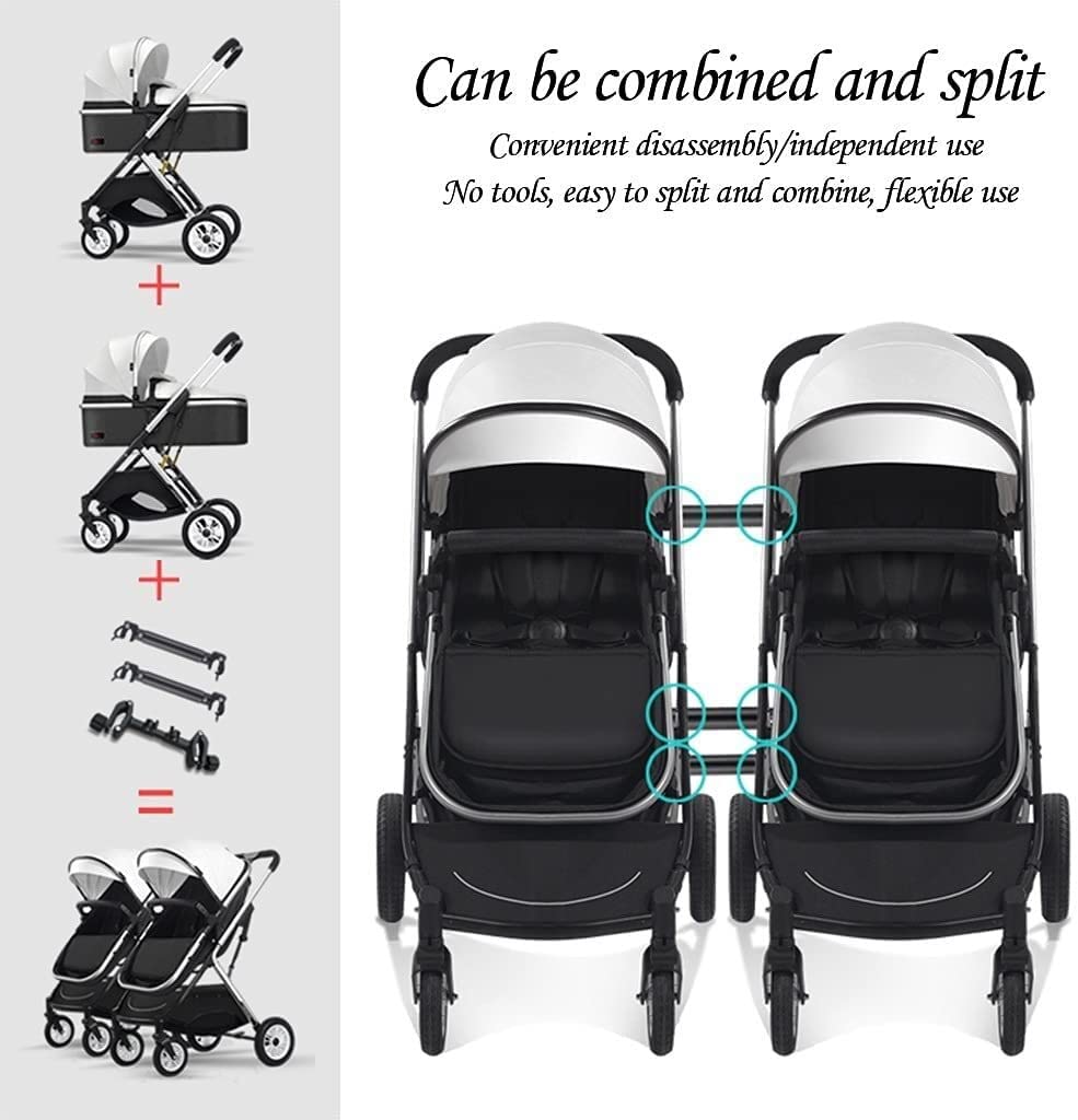 Double Stroller Side by Side, Tandem for Infant and Toddler,Baby Foldable High Landscape Shock Absorption Umbrella Twin Stroller,with Adjustable Backrest, Accessories, Brown