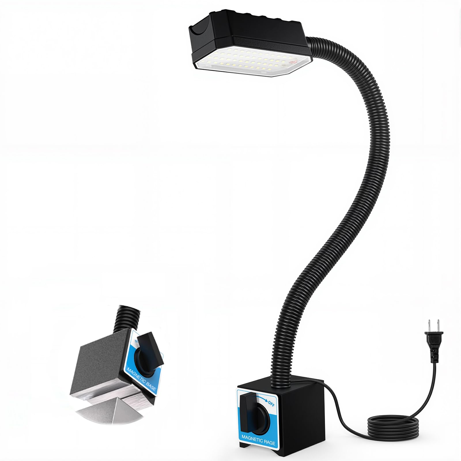 Kuoleopa 20W Magnetic Work Light, 2000LM 20in Flexible Gooseneck LED Lamp, Strong Magnetic Base for Lathe, Drill Press, Sewing Machine, Workshop &