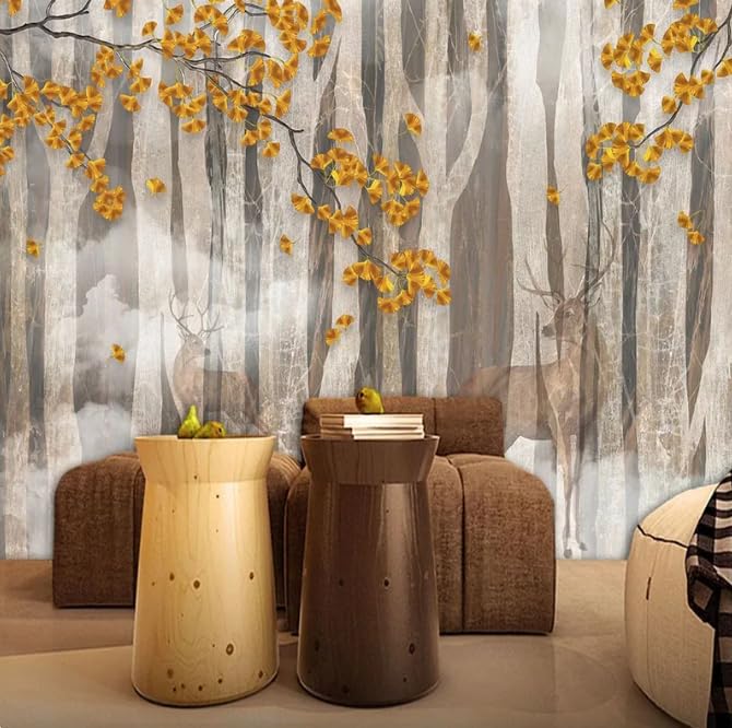 Papier peint forêt 3D ginkgo pour masquer et sublimer un mur - 3