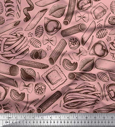 Soimoi Cotton Cambric Pink Fabric - by The Yard - 42 Inch Wide - Pasta Food Print Material - Italian-Inspired Patterns for Culinary Creativity Printed Fabric