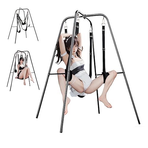 Sex Swing with Stand Sex Bondage Furniture with Sex Bondage Handcuffs, Ankle Cuffs Height-Adjustable BDSM Sex Sling for Couples or Multiple People, Adult Sex Toy for Toning or Taming