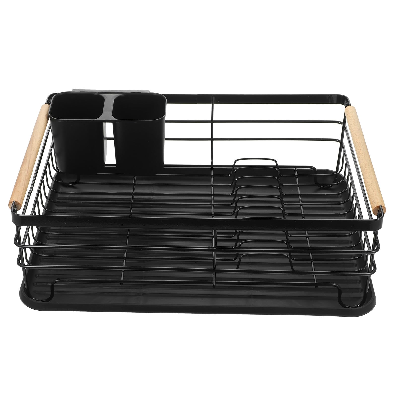 DOITOOL Escurridor de Platos de Metal Gran Capacidad y Bandeja de Drenaje Extraíble para Encimera de Cocina Soporte para Cubiertos Negro