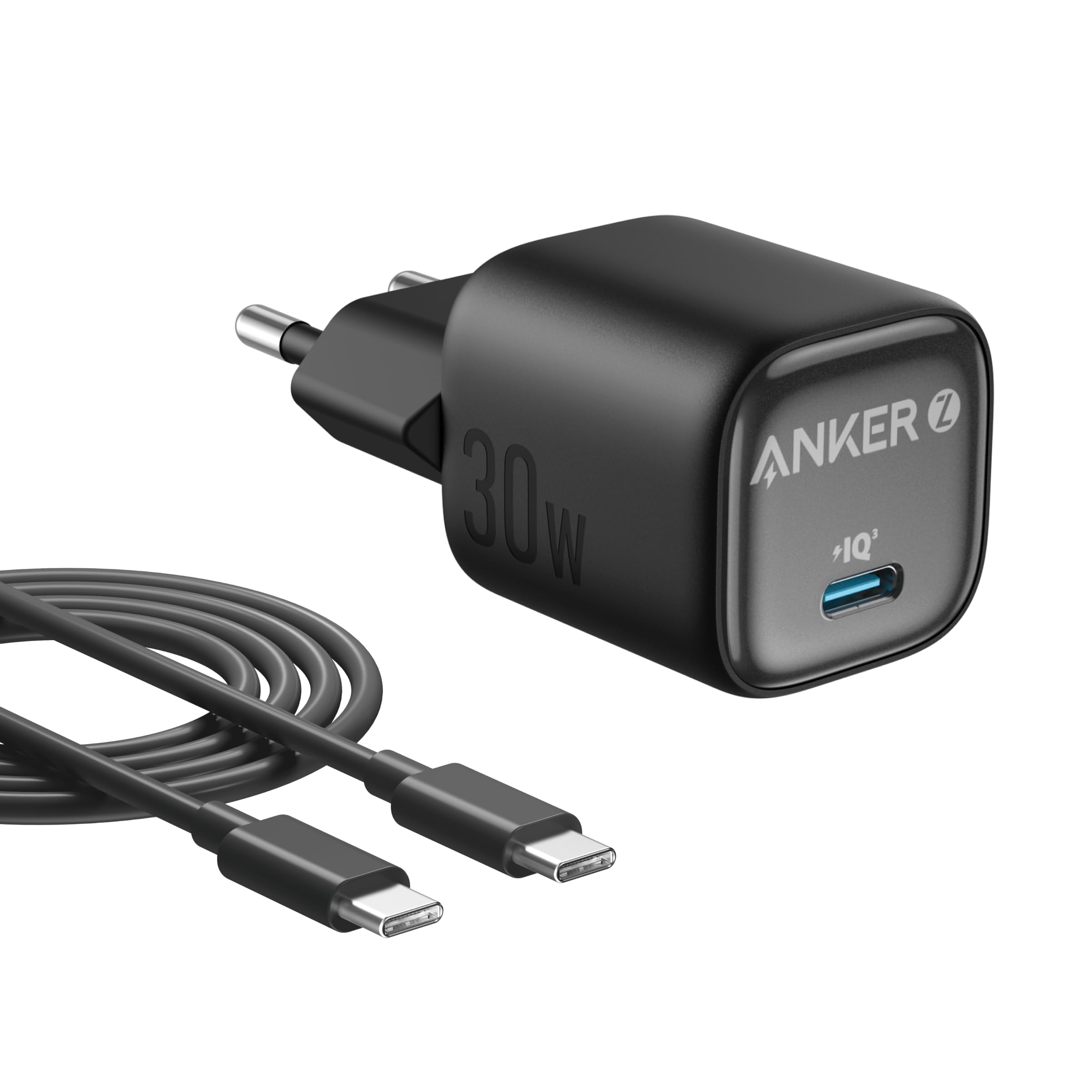 Anker Ładowarka USB C 30 W, kompaktowa ładowarka GaN, 3 x szybsze ładowanie, zasilacz USB C, kompatybilny z serii iPhone 17/16/15, iPad, Samsung Galaxy S24/S23, Pixel i wieloma innymi（Czarny）