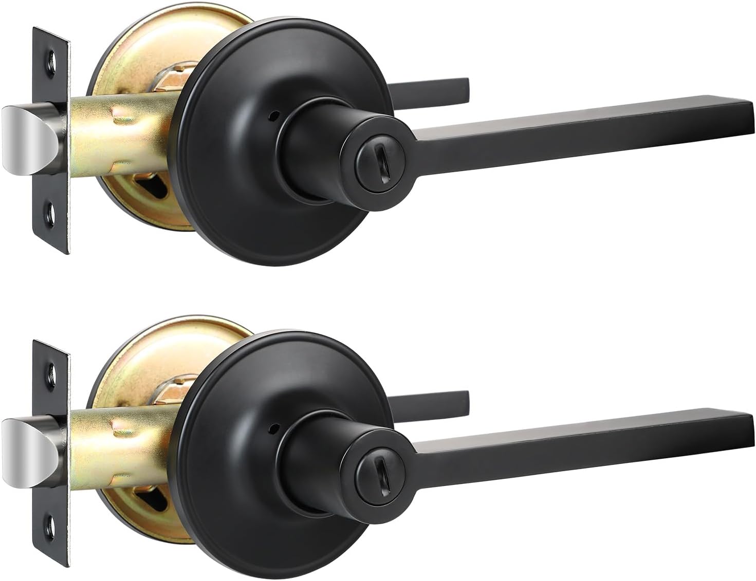 RAZCC Privacy Door Levers, 2 Pack Matte Black Door Handles, Bed and Bath Door Locksets Heavy Duty Keyless Interior Handles, Reversible for Left Right Handed Doors