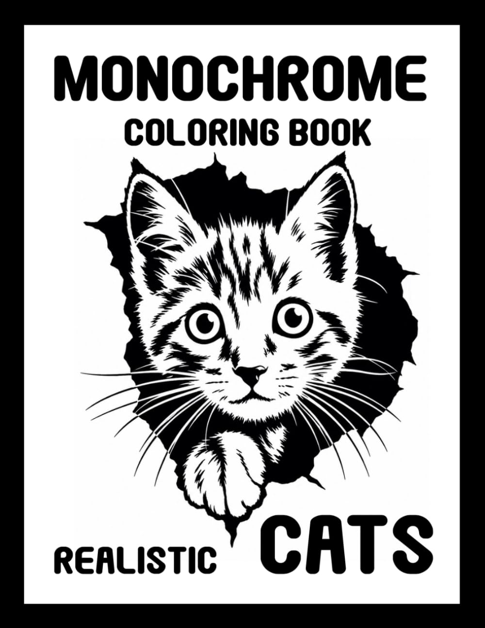 Monochrome Realistic Cats One Color Coloring Book