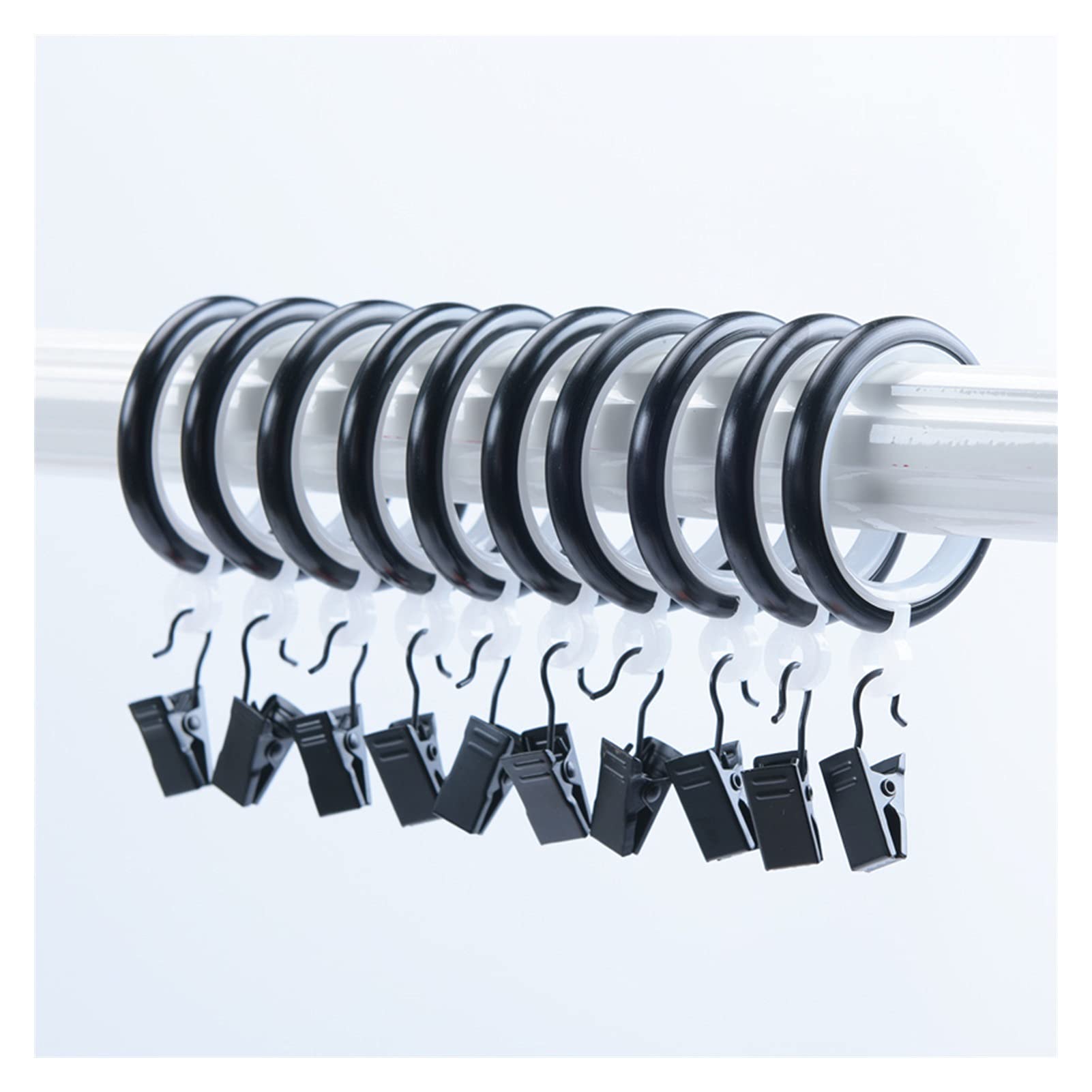 Anelli per tende Anello per tende da 1,4 pollici con clip in metallo Asta per tende Silenziatore Anello scorrevole Anello interno in plastica Accessori per tende (nero/argento)Anelli per tende (nero s