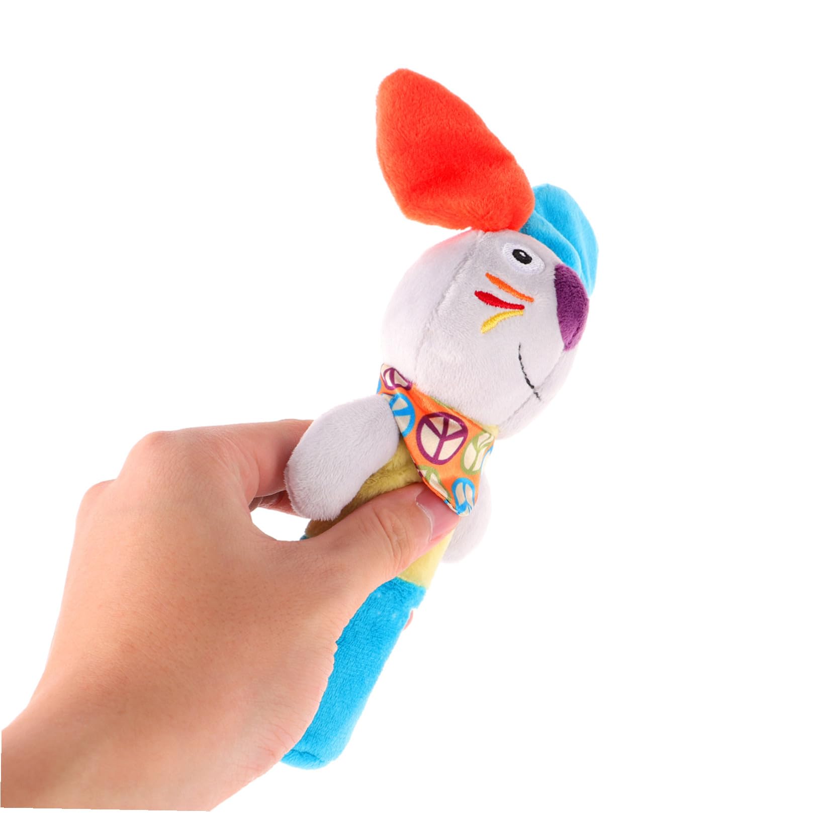 Jouet de Préhension en Peluche pour Bébés Forme D’animal Cartoon Bleu et Orange, Favorise L’exercice Main-œil et Émet un Son en Secouant