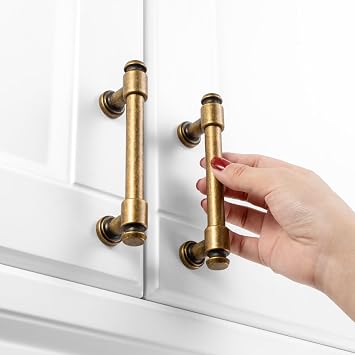 KOOFIZO 10 Pack 3-3/4 in Antique Brass Cabinet Pulls, Drawer Handles P11 | Sturdy, Comfortable Grip, Rome Bar Hardware, Vintage Brass Kitchen Cabinet Pulls, for Dresser Cupboard Bedroom Bathroom