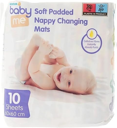 Baby me Soft Padded Disposable Changing Mats - Pack of 10 (60x60 cm) - Thick & Cushioned Nappy Changing Pads for Comfort - Waterproof Absorbent Bed Protector Sheets