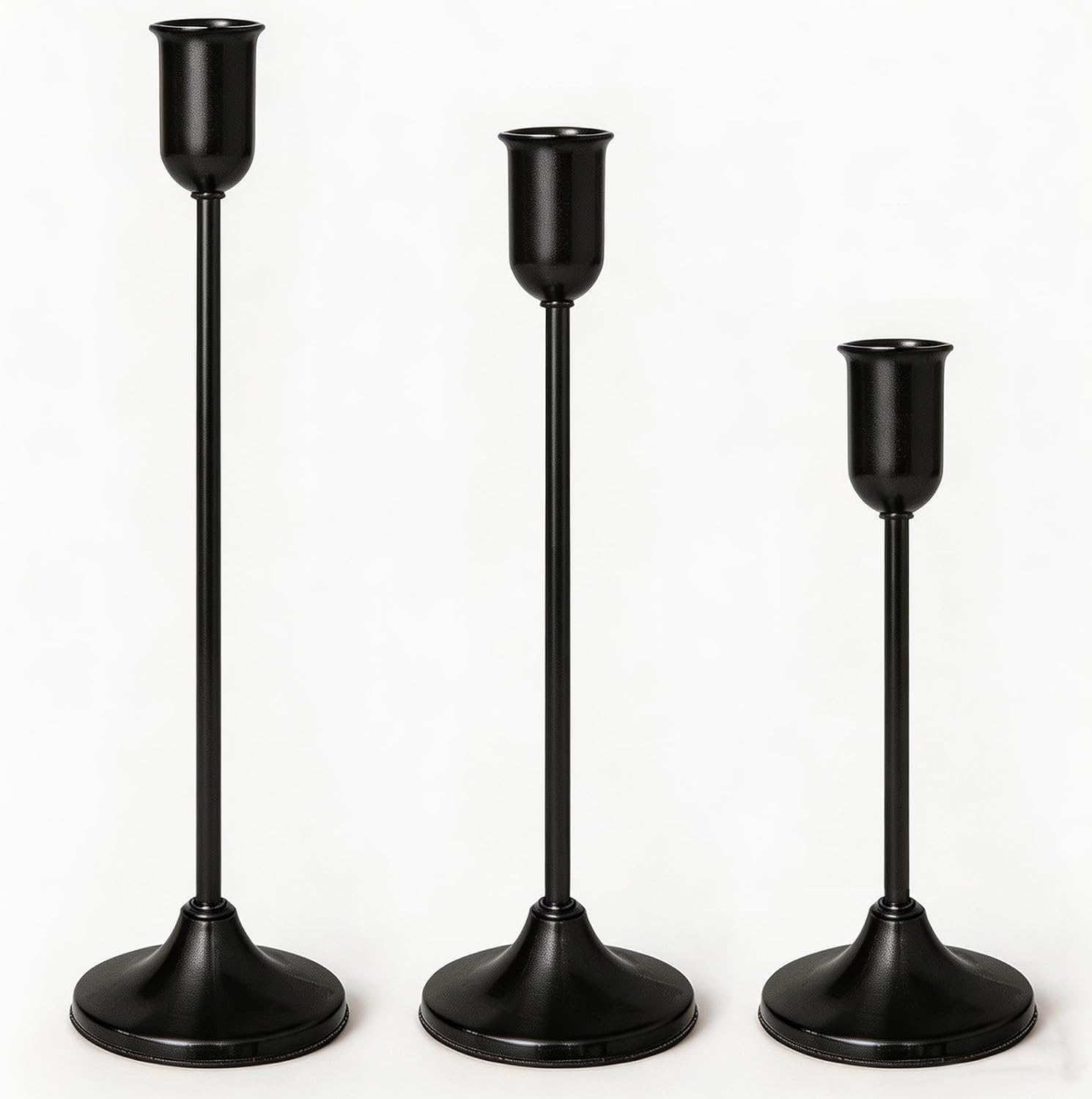 Gold Mental Vintage Taper Candle Holders Set, Weighted Base (3, Black)