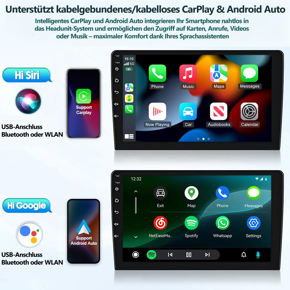 4G+64G Android 14 Autoradio für Seat Mii 2011-2019 mit Carplay & Android Auto, Doppel-Din Autoradio mit Bluetooth 6.86 Zoll HD Touchscreen, WLAN, FM, Rückfahrkamera, MirrorLink, Lenkradsteuerung, Navi