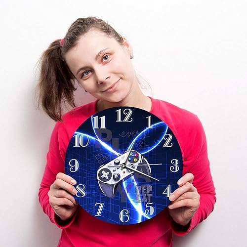 Miniatura 8 de The Geeky Days Reloj de pared con diseño de gamepad Lightning para sala de juegos, diseño de controlador de videojuegos, reloj de pared, sala de