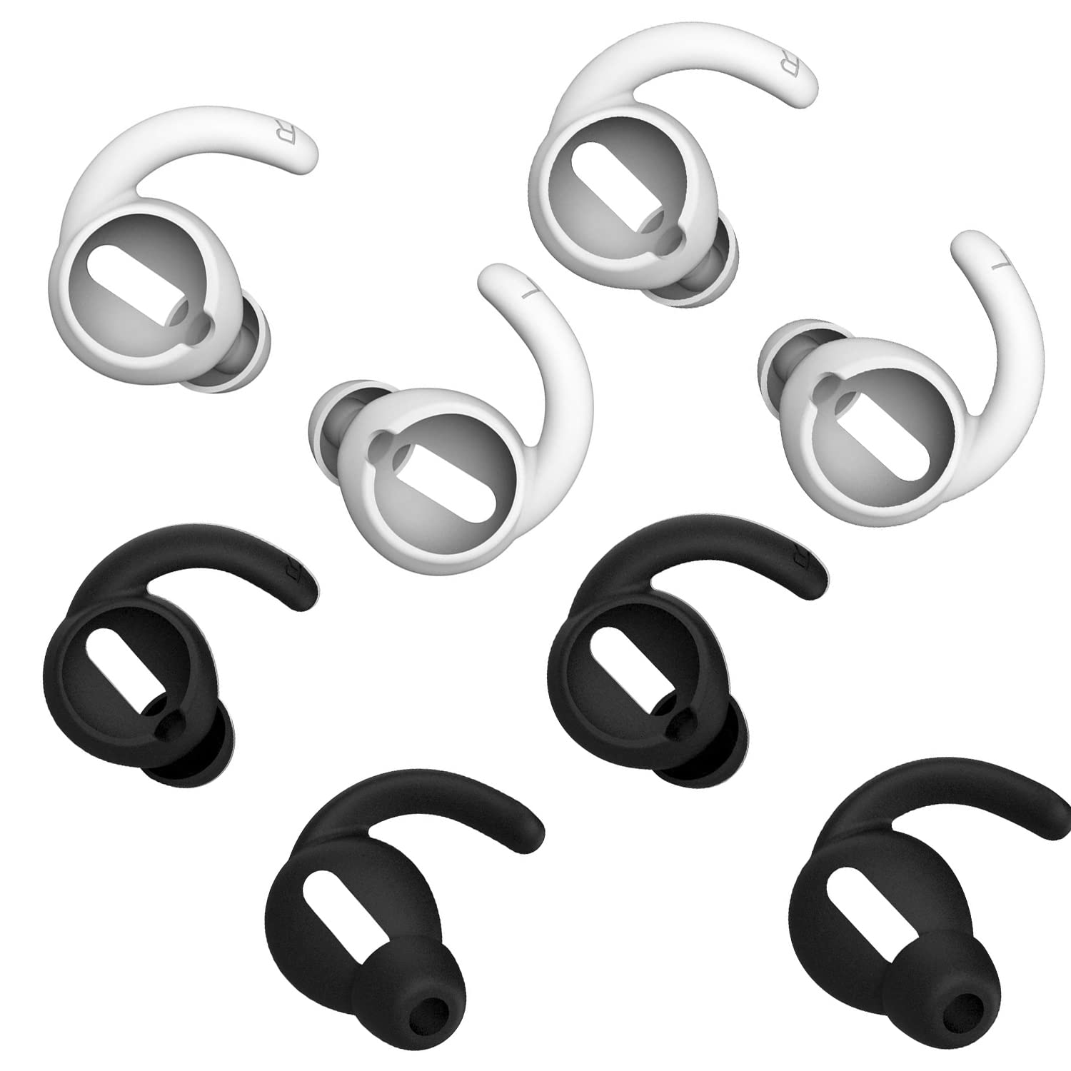 MAKINGTEC 4 Pairs EarHook Covers for AirPods 1/2, Soft Silicone Skin Compatible with Apple Headphone, Lightweight Sound Quality Enhancement for Outdoor Activities (4 Black, 4 White)