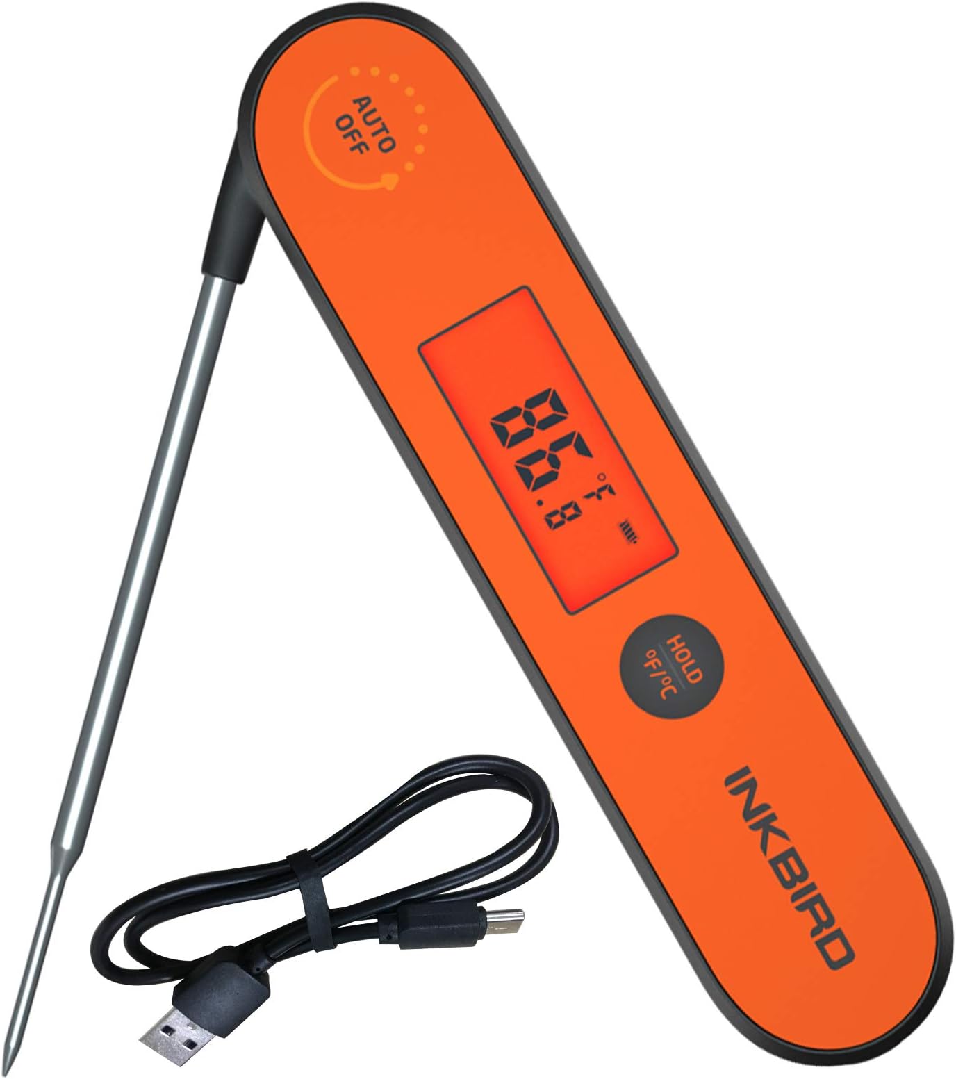 Meat Thermometer IHT-1P, Digital Waterproof Instant Read Handheld Food Thermometer with Magnet, Backlight & Calibration, Ultra Fast Readout, Rechargeable for Kitchen Cooking, BBQ, Grilling