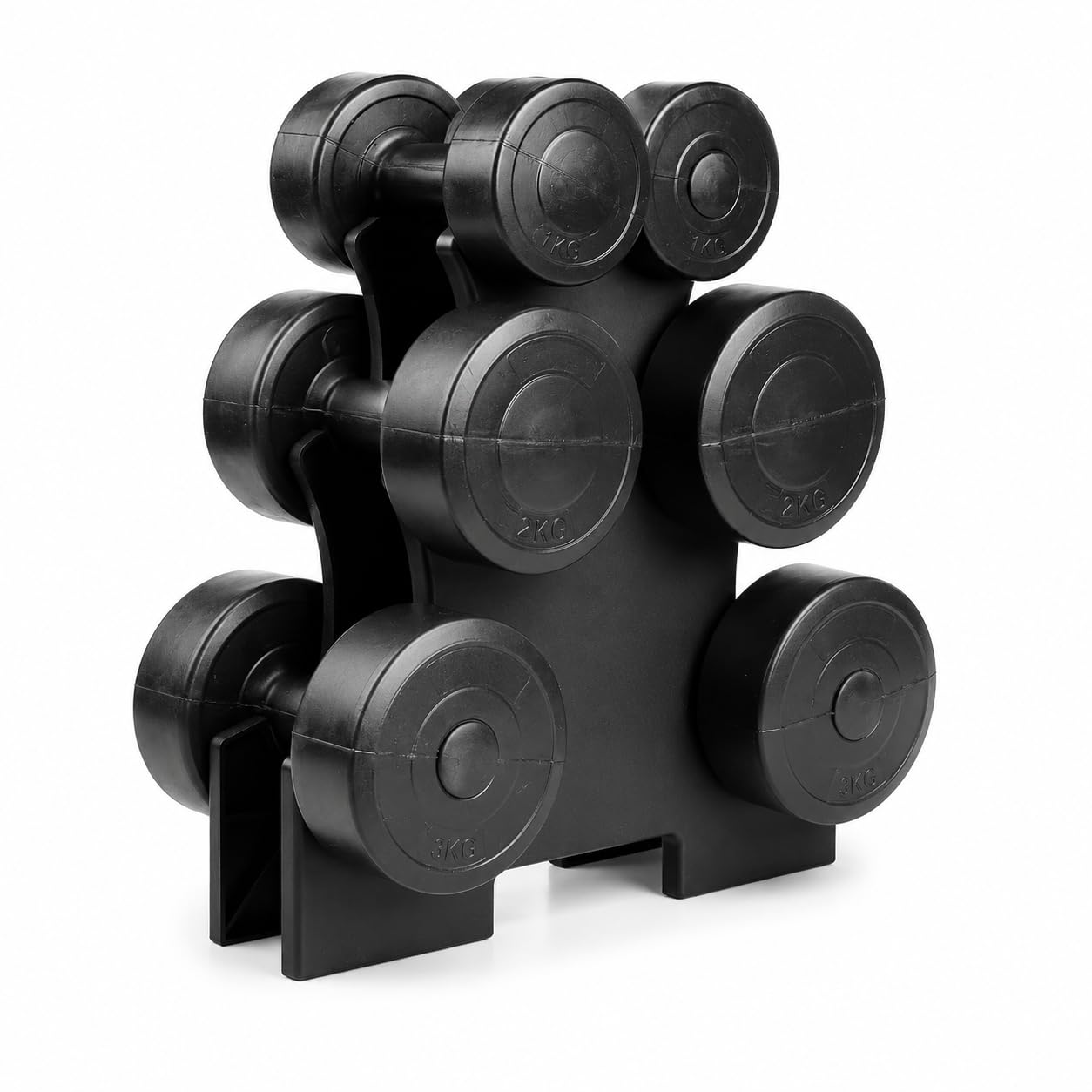 Complete Neoprene Hex Dumbbell Set with Carry Stand – 6 Anti-Roll Hand Weights, 1kg 2kg 3kg Pairs, Non-Slip Grip for Home Gym, Strength Training and Fitness
